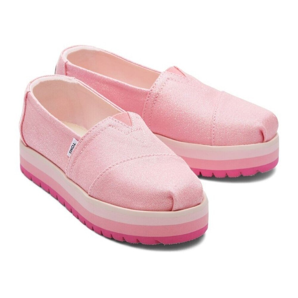 Toms Alp Platform 10019840 Girls US 5 Pink Twill Glimmer Slip-On Shoes JOBB039